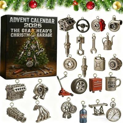 2025 Advent Calendar 24 Days Mini Auto Parts And Tools Countdown Calendar Festive Ornament For Car Enthusiasts Workshop Men