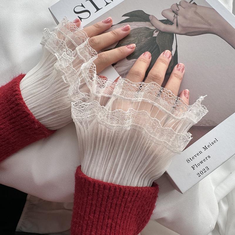 Double Layered Ruffled Lace Fake Sleeves Sweater Elastic Detachable Flared Cuffs Clothing Decoration Ornaments