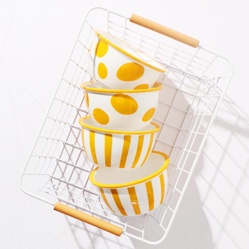 Creative Ceramic Rice and Soup Bowl - Thickened, Wide Rim, Cute Internet Celebrity Design for Fruit or Meals.