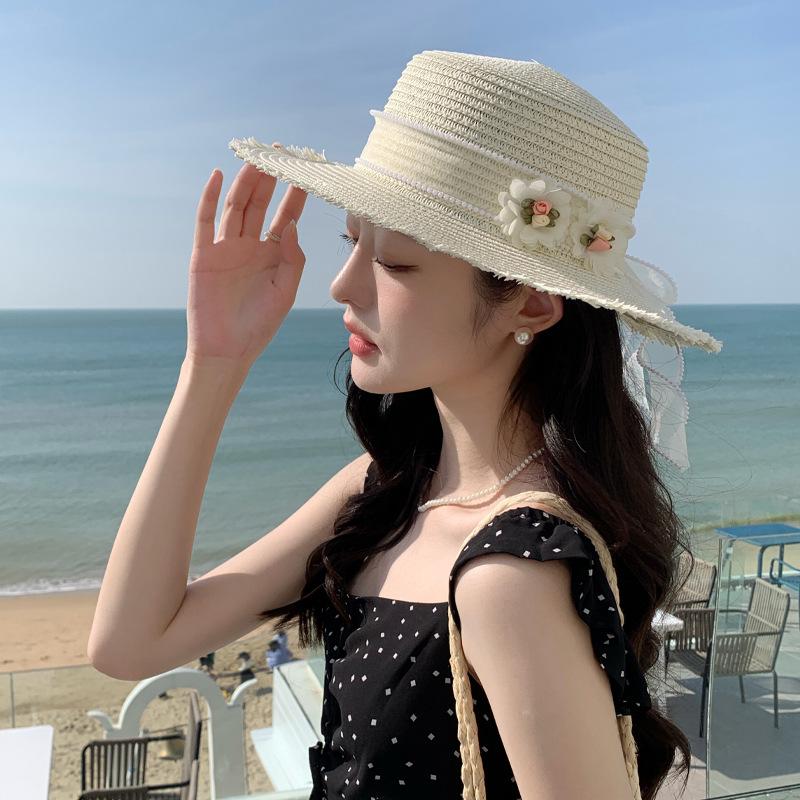 Summer Hat Women's Lace Bow Sunscreen Shade Straw Hat Summer Travel Vacation Beach Hat Sun Hat