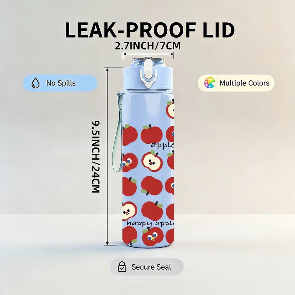 1PC Red Flower Pattern Print 750ml Color Plastic Sports Water Bottle Leakproof Flip Straw Lid Suitable for Sports Office Home Use
