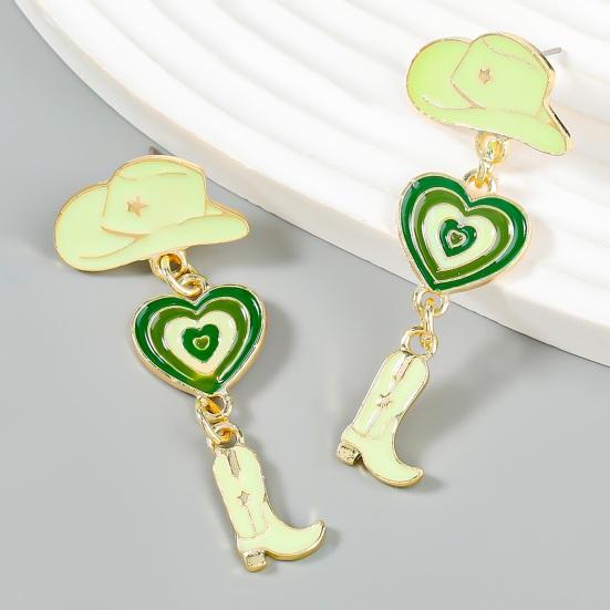 1 Pair Oil-dripping Cowgirl Hat Earrings Boot Love Heart Tassel Women Girls Western Cowboy Hat Dangle Earrings Fashion Accessories Birthday Gift