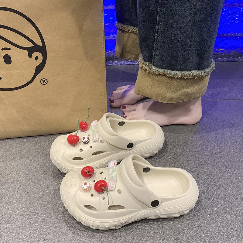Tire sole hole shoes women wear new summer non-slip beach sandals bag head slippers
