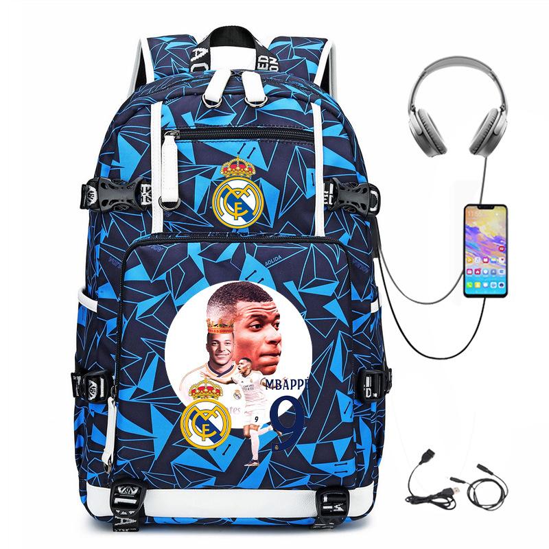 Multifunctional Camo Backpack for Students, USB Charging Casual Travel Daypack, Football Star Print Design