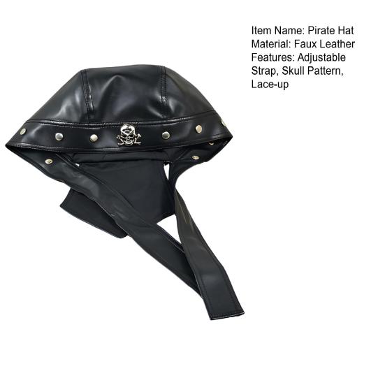 Pirate Hat Adjustable Strap Imitation Leather Pirate Cosplay Hat with Metal