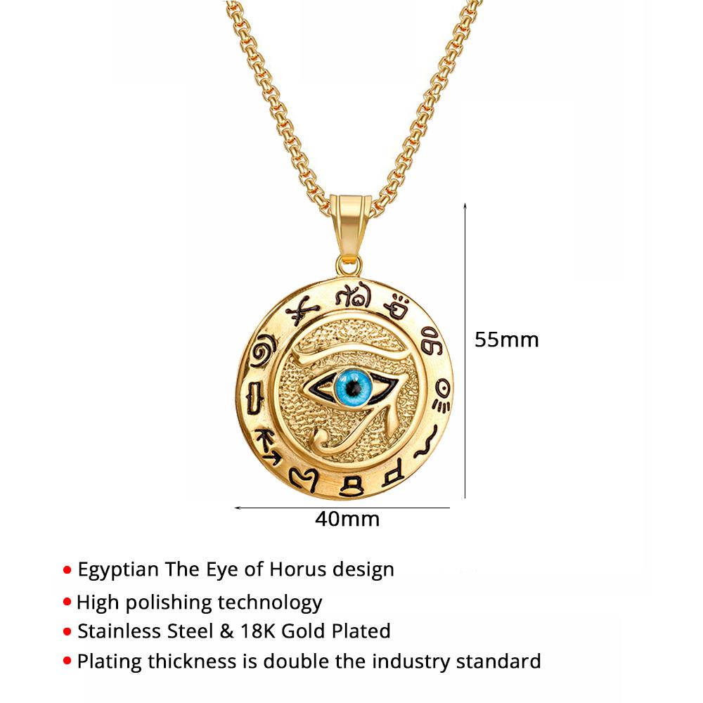 Ancient Egypt Eye Of Horus Pendant Necklace Gold Stainless Steel Jewelry For Women Men