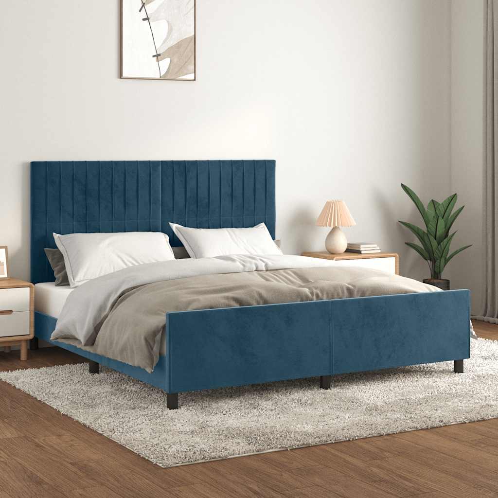 Bed Frame with Headboard Dark Blue 180 x 200 cm Velvet