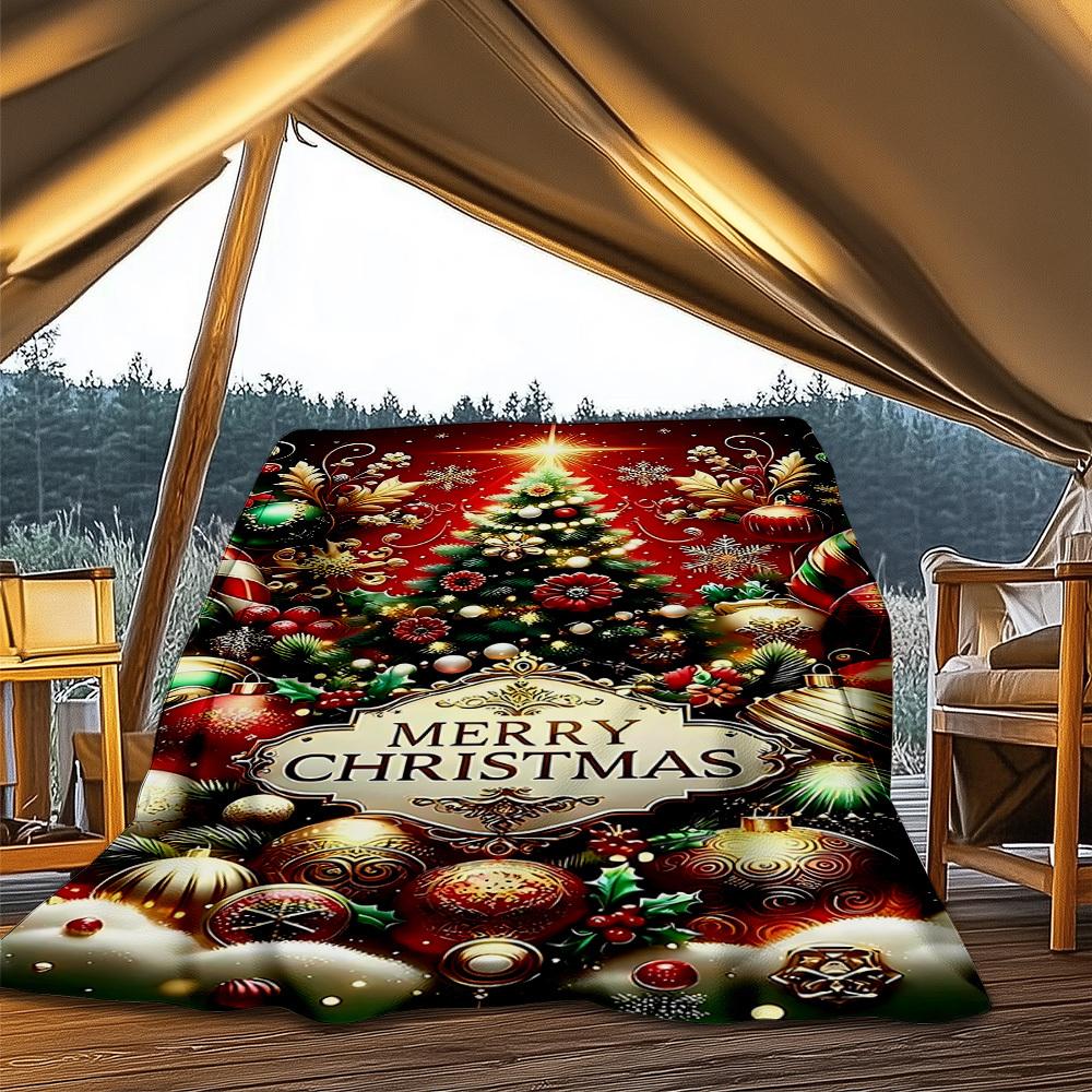 1pc Christmas ornaments Outdoor Flannel Blanket Soft All Season Polyester Throw , Perfect for Picnics & Travel , Picnic Accessory