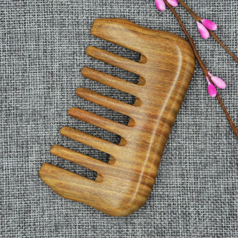 Green Sandalwood Gua Sha Wide-Tooth Comb for Scalp Massage & Hair Care