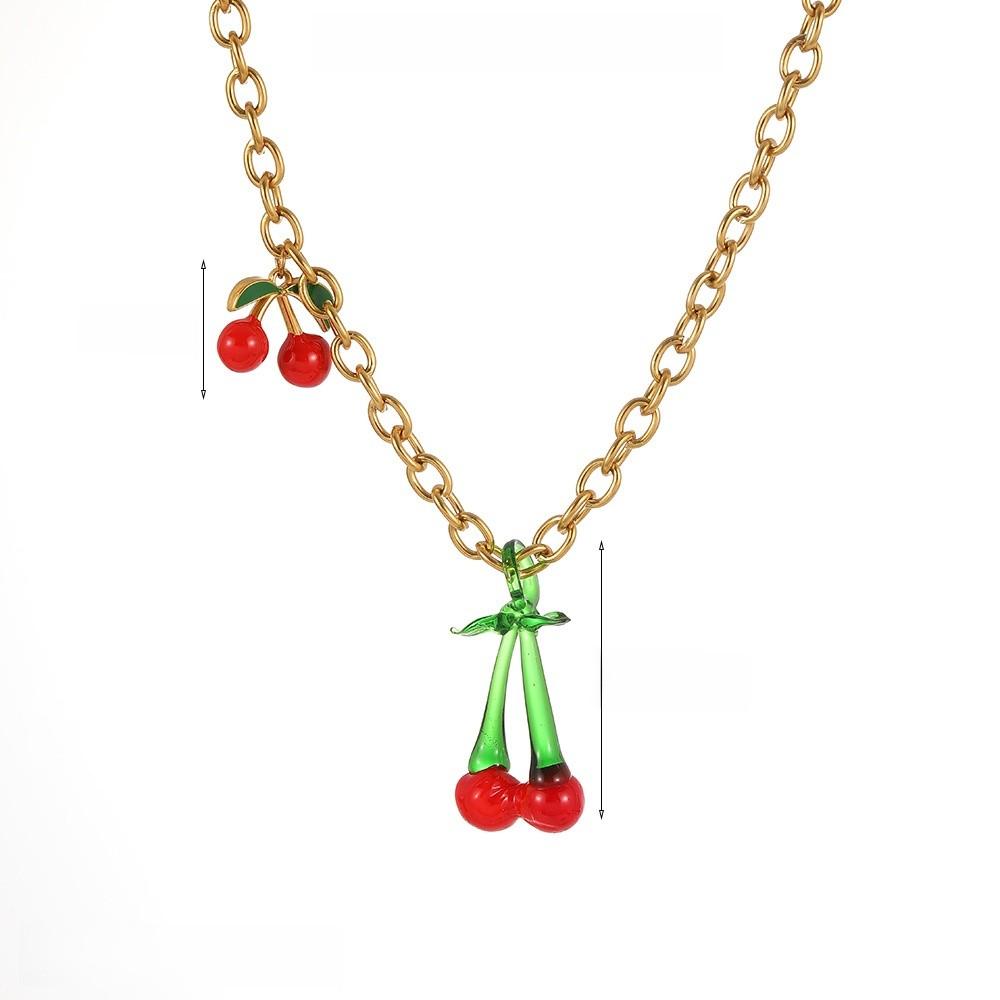 Stainless Steel Fruit Necklace For Women Summer Fashion Jewelry With Resin Pendant