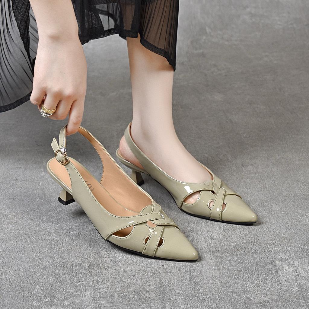Pointed Stiletto Sandals Women's Summer Small Fresh Woven Hollow Sandals Bag Head Empty Cat Heel Shoes