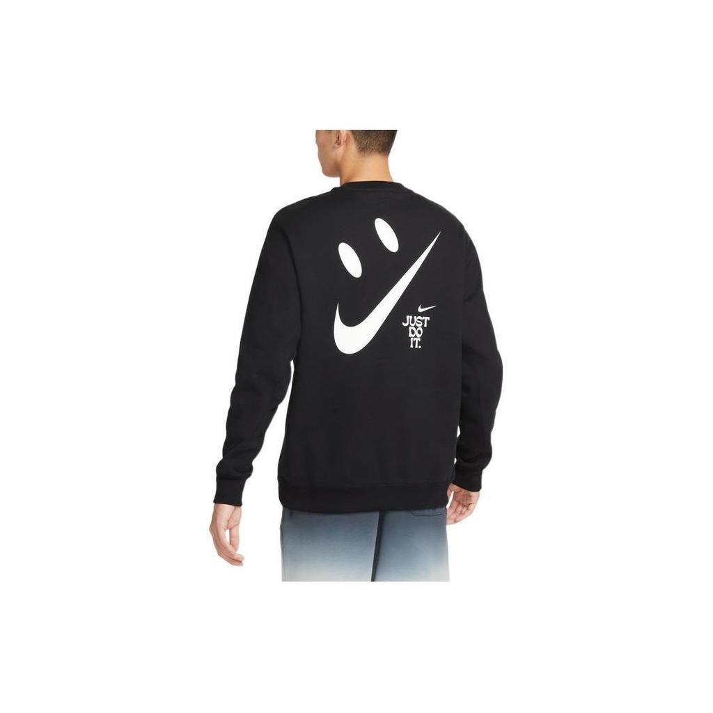 Nike Solid Color Logo Print Fleece-Lined Crew Neck Sweatshirt Men Tops Black FB8969-010