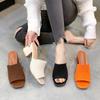Women's Summer Plus Size Flyknit High Heel Mules Breathable Chunky Heel Fashion Sandals