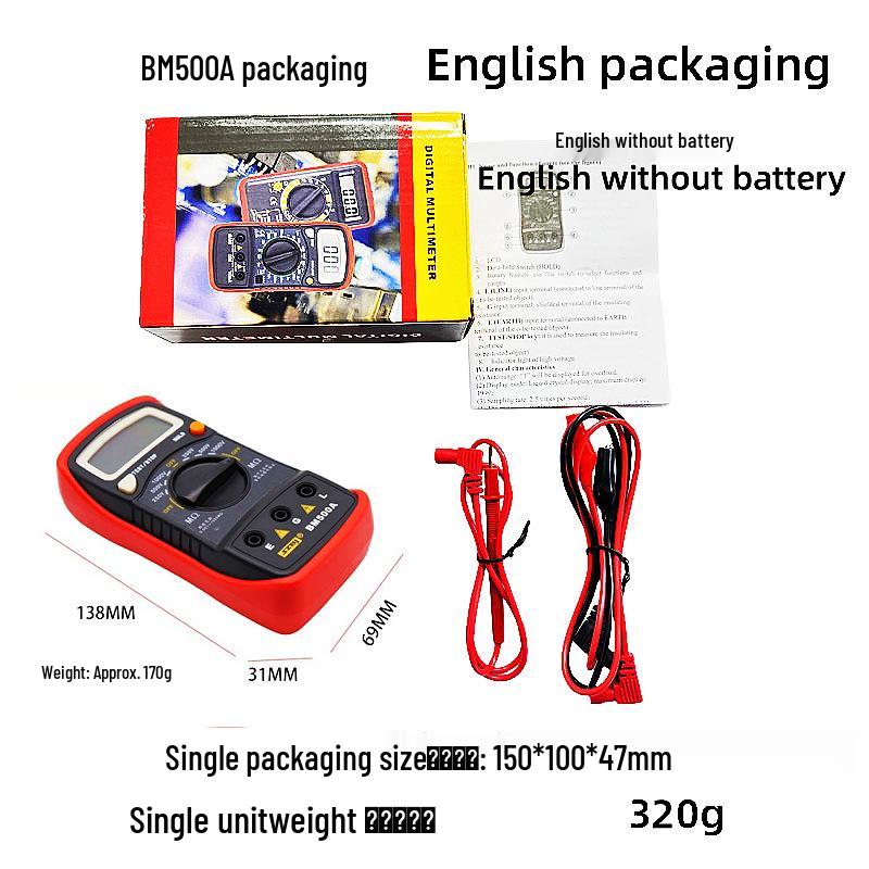 BM500A Digital Insulation Resistance Tester, 500V/1000V Portable Electronic Megohmmeter, English Version