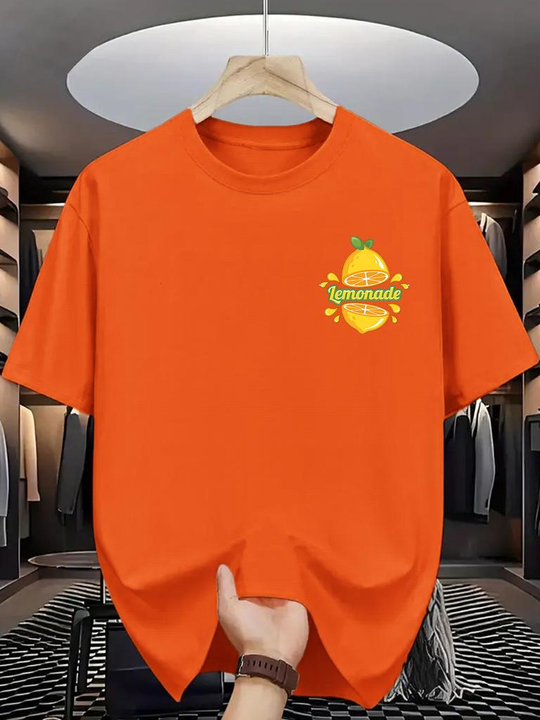Unisex Crew Neck Tee Fresh Lemonade Lemon Chest Graphic Print Soft Cotton Loose Short Sleeve Summer Casual Male Streetwear Tops