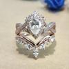 Three Jewels Teardrop Marquise Zircon Ring Set In White Gold Plated for Engagement.