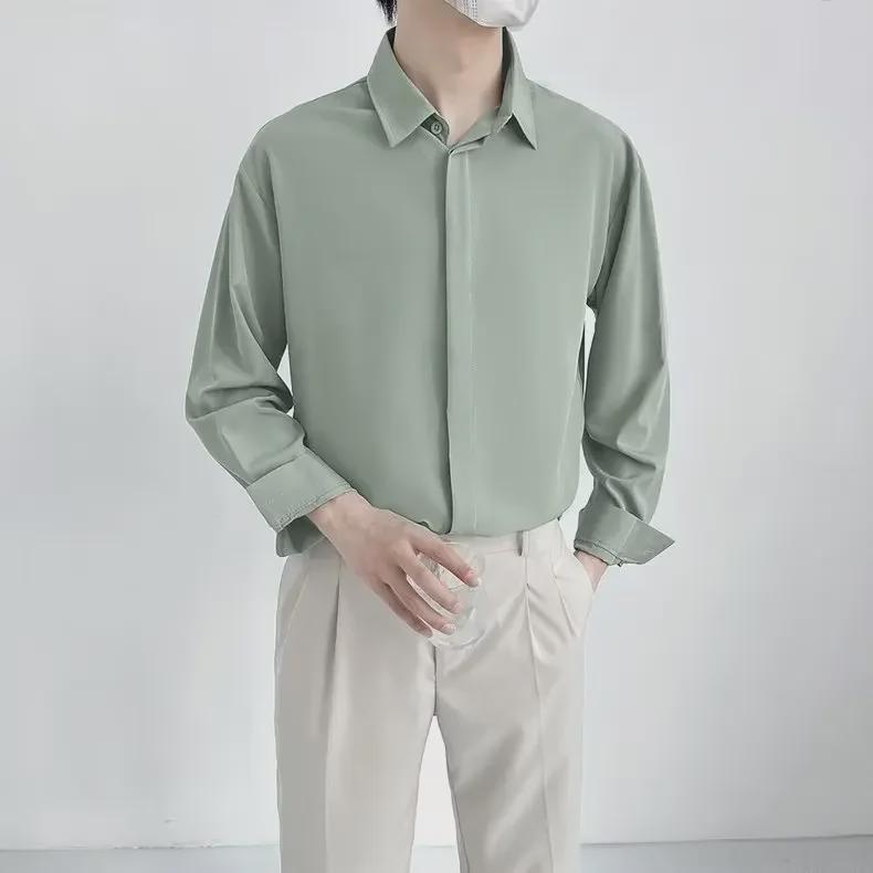 Men's Fashionable Long Sleeve Solid Color Shirt: Light, Mature Style
