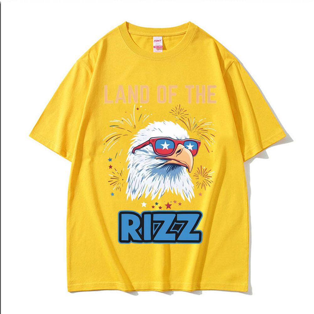 Vintage Land of The Rizz T Shirt Funny Patriotic Bald Eagle Sunglasses Oversized T-Shirt for Men Women Harajuku Fashion T Shirts