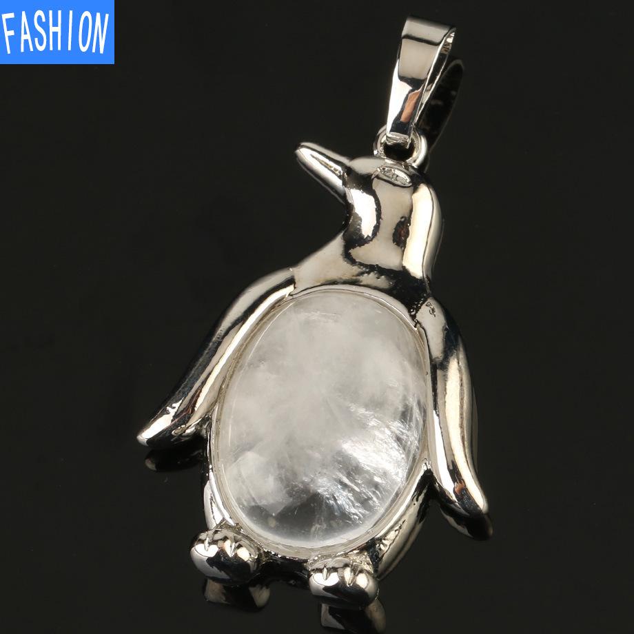 

Підвіска з натурального каменю з кристалічним намистом у вигляді пінгвіна посередині white crystal