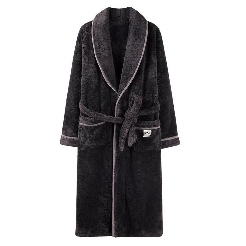 Autumn And Winter Men'S Nightgown Thermal Pajamas Fleece Thickened Flannel Long Bathrobes Coral Fleece Loungewear