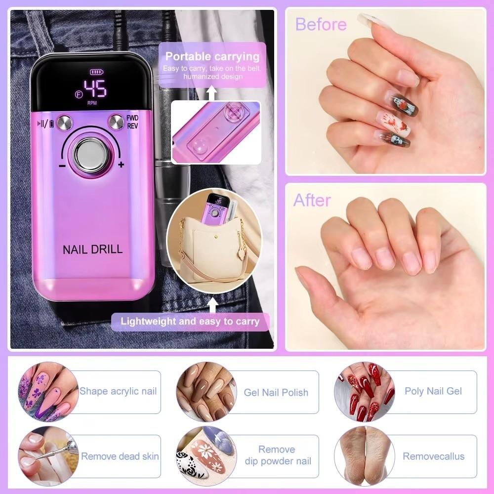New Professional Electric Nail Drill Machine Portable Rechargeable Nail Sander File 45000RPM Low Noise Manicure Salon Tool