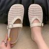 Flat Bottomed Woven Hollowed Out Boken Slippers for Women, Fashionable and Stylish for Outdoor Wear, Cool Slippers with Belt Buckles and Toe Caps