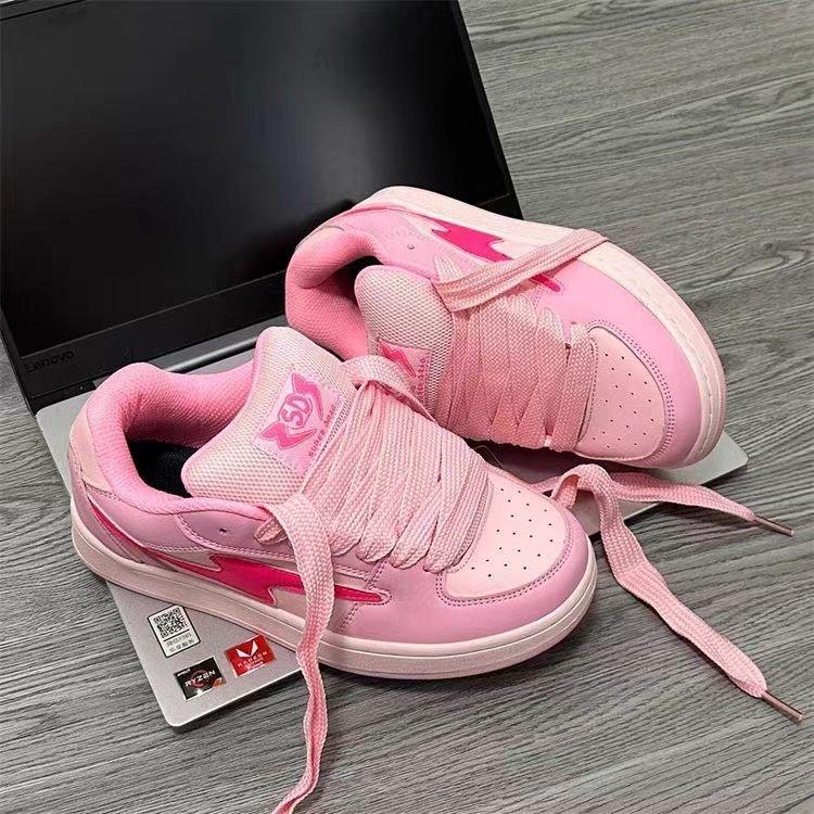 Fashion Spring Women Breathable Sneakers Pink Lightning Shoes Thick Heel Cute Sneakers Casual Running Platform Y2K Lolita Sports Shoes