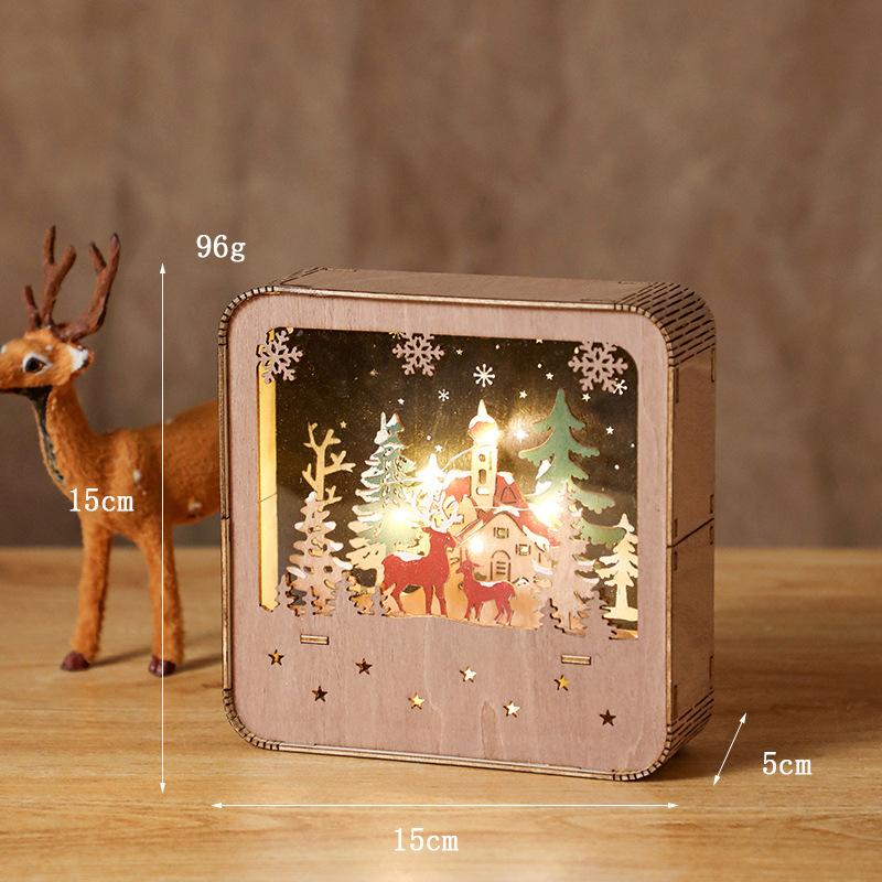 Christmas Glowing Log Cabin Painted Wooden House Window Scene Ornament Led Night Light Decoration Gift