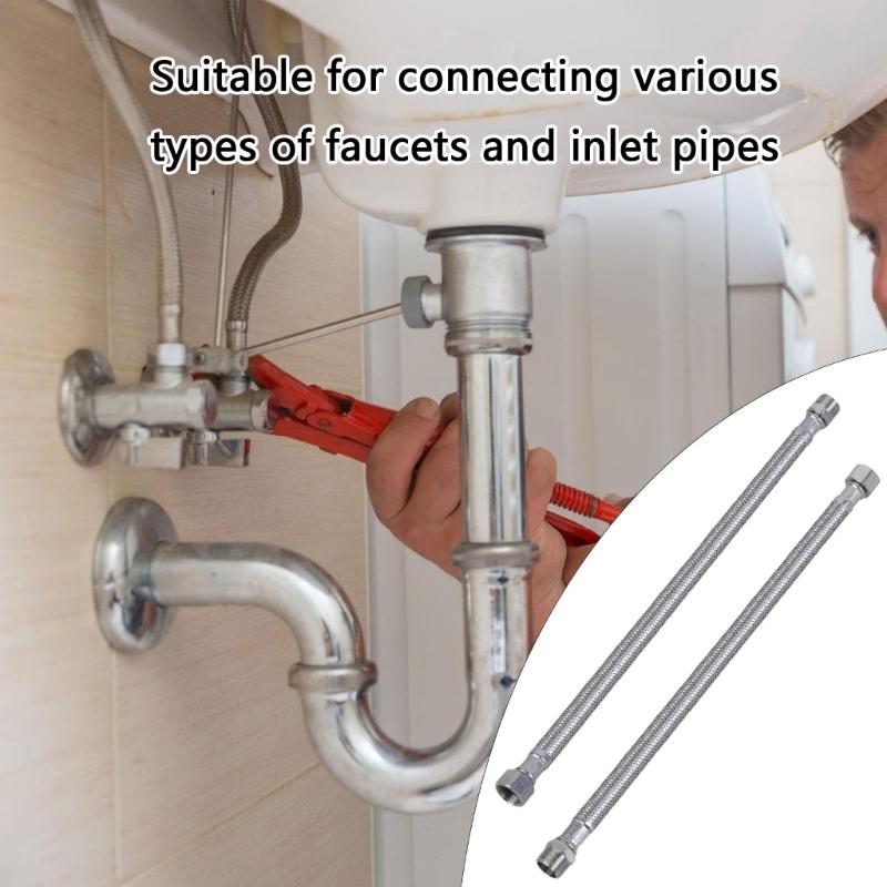 2pcs 304 Stainless Steel Flexible Pipe Water Heater Connector Hose 3/8 Inch Suitable for Faucet Water Heater Connection