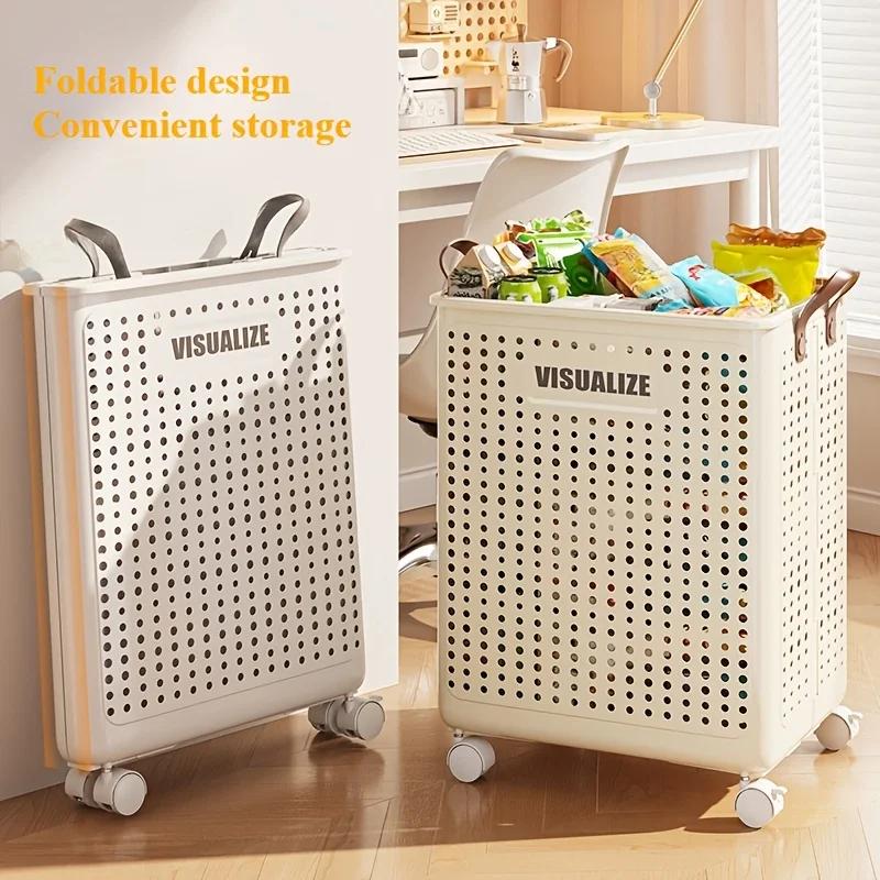 Foldable Slim Laundry Basket on Wheels, Versatile Laundry Hamper with Handle, Collapsible Laundry Sorter and Organizer