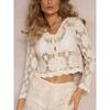 Fashion Autumn New Arrival V-neck Single Breasted Sun Crochet Knitting Cut Out Lace Cardigan Sun Protection Clothing Short Outwear