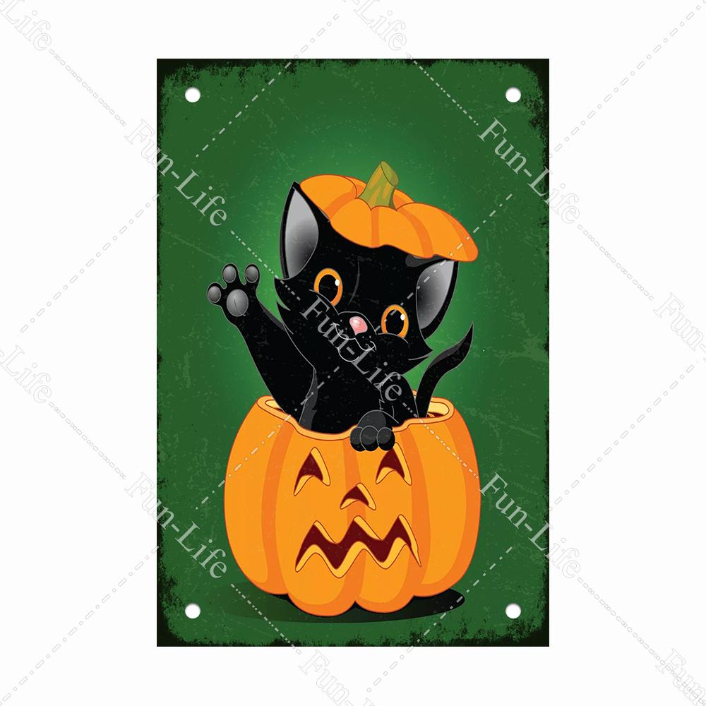 Black Cat Happy Halloween Vintage Metal Signs Halloween Party Poster Pumpkin Metal Tin Plaque Bar Pub Cafe Wall Home Decor