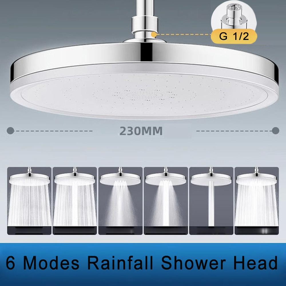 New 230mm Big Panel Large Flow Supercharge Ceiling Mounted Shower Head Set 6 Modes High Pressure Bathroom Showerhead with Filter