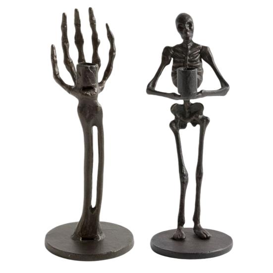 Xiaobudian Halloween Skeleton Candle Holder, Gothic Resin Hand And Standing Candlestick Holders for Table Mantel Decor