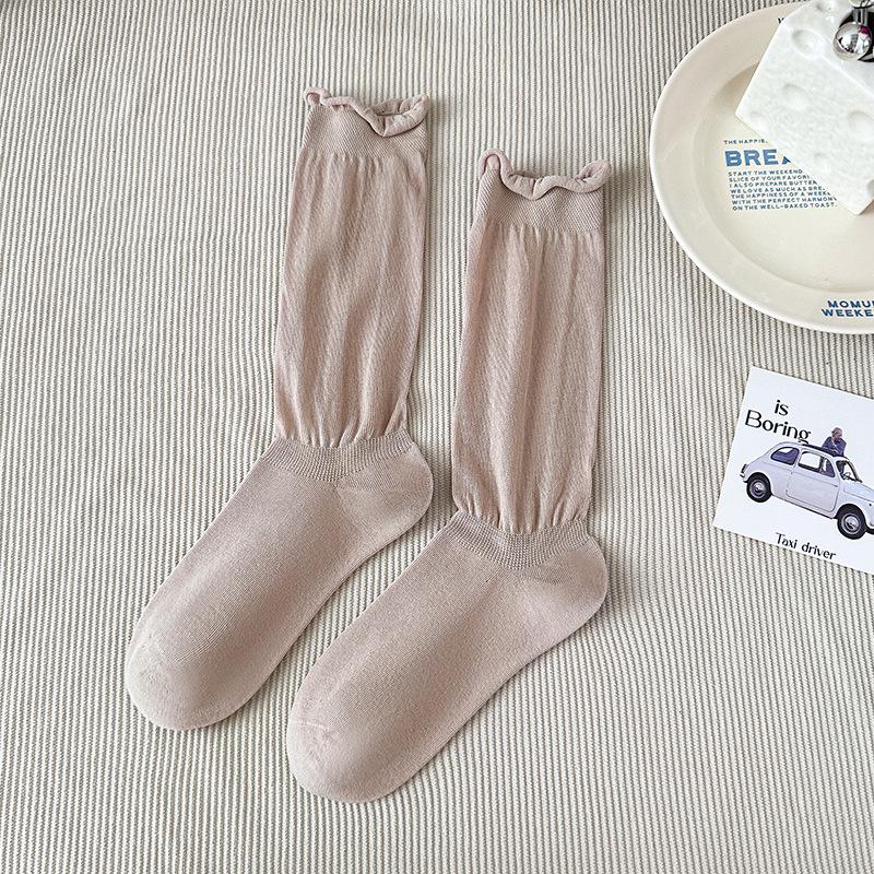 Gray Ballet Scrunched Over-the-Knee Socks for Women - Spring/Autumn Calf-Length with Miu Style Label