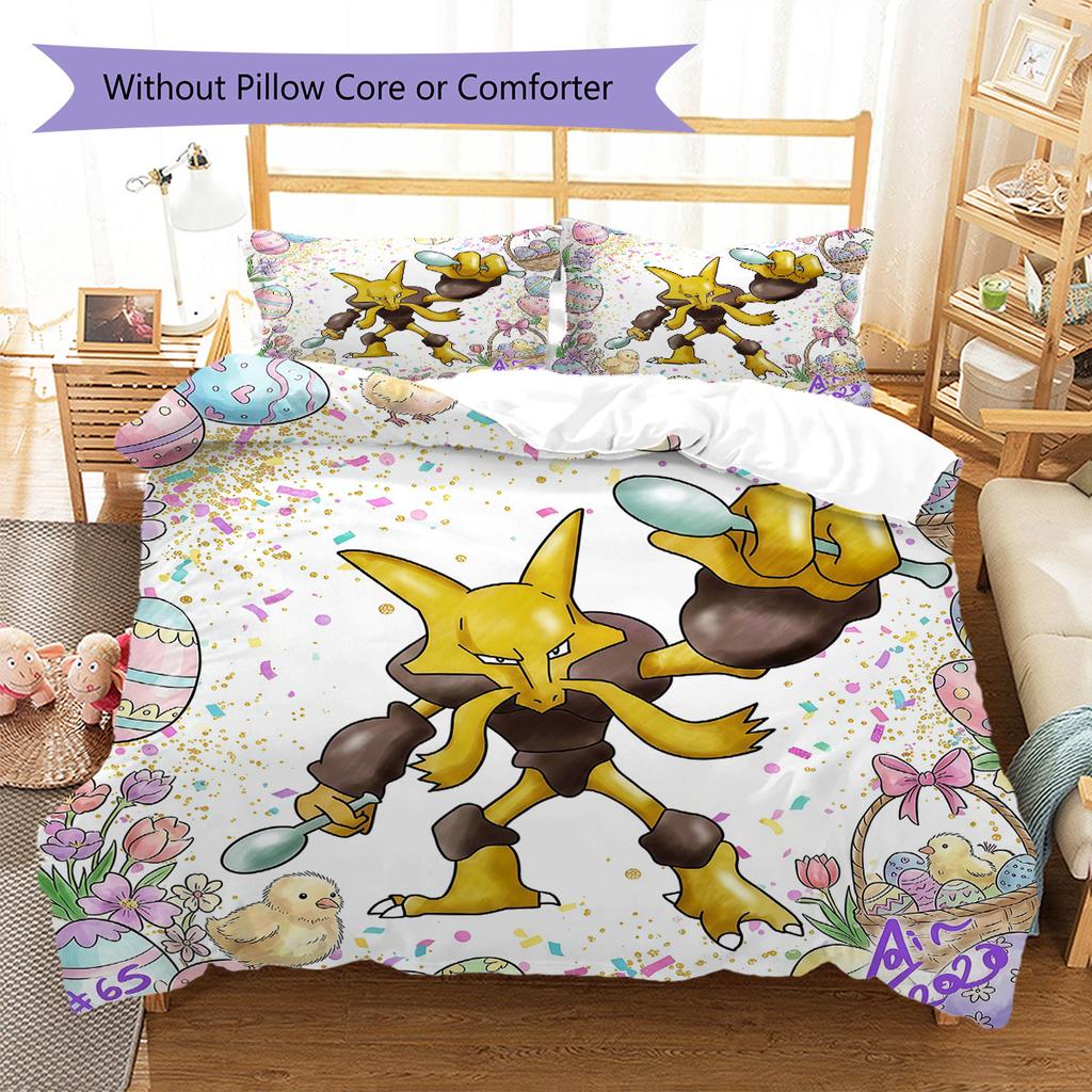 Velikonoční Pokemon Vzor Povlečení Sada Přikrývek Potah na Přikrývku Povlak na Polštář Domácí Dekorace Dárek k Narozeninám (1 * povlak na peřinu + 2 * povlak na polštář, bez jádra)