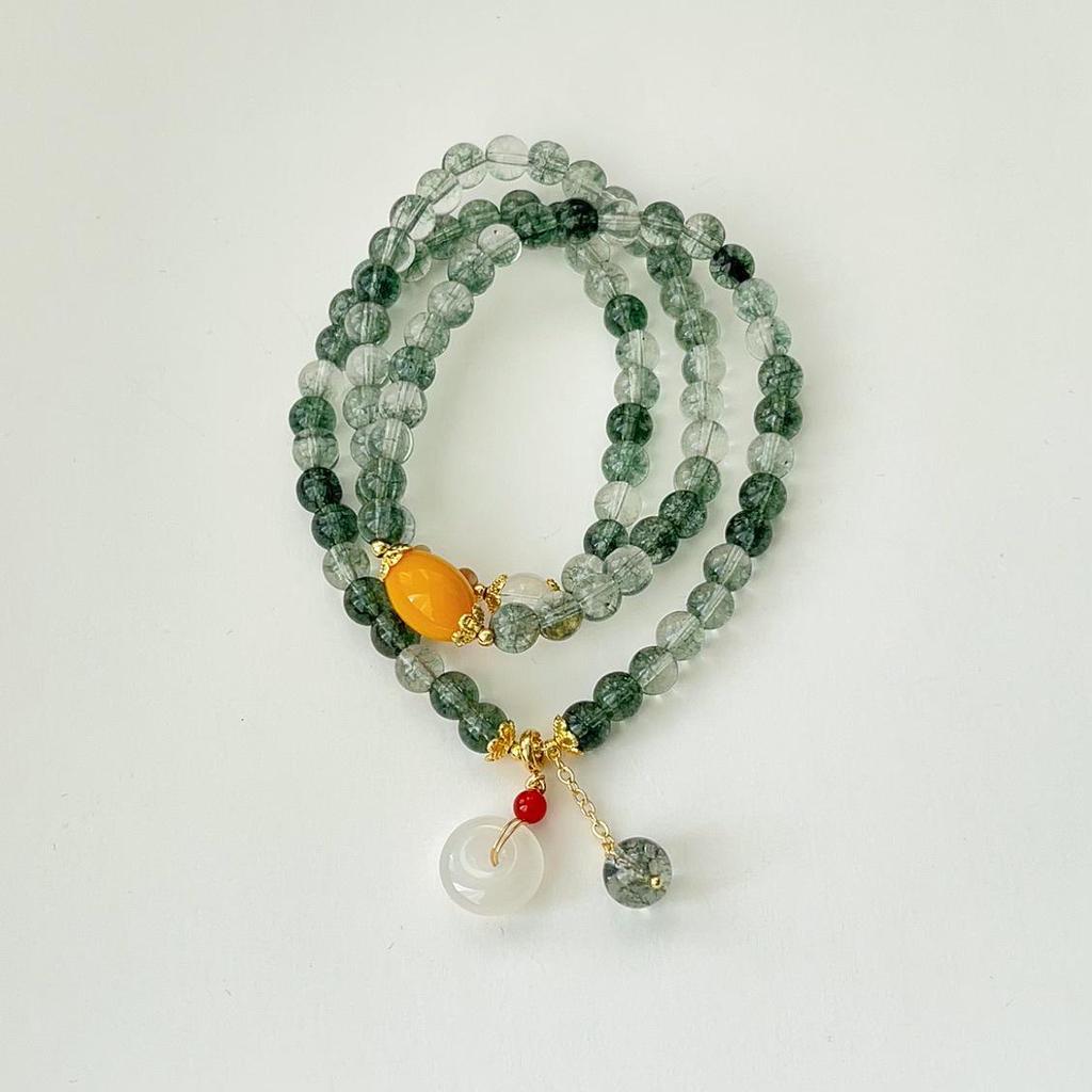 Women's Natural Green Phantom Crystal & Agate Beaded Bracelet - New Chinese Style