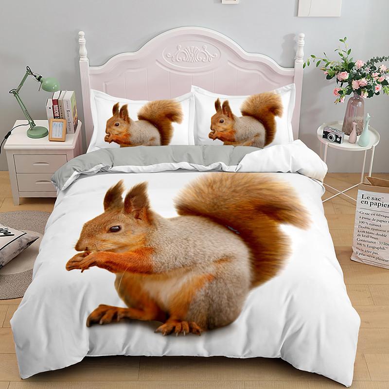 Comforter 3D Squirrel Funny Animal 2/3Pcs Bedding Set Black Unique Soft With Pillow Shames King Queen Size For Kids Teens Boys