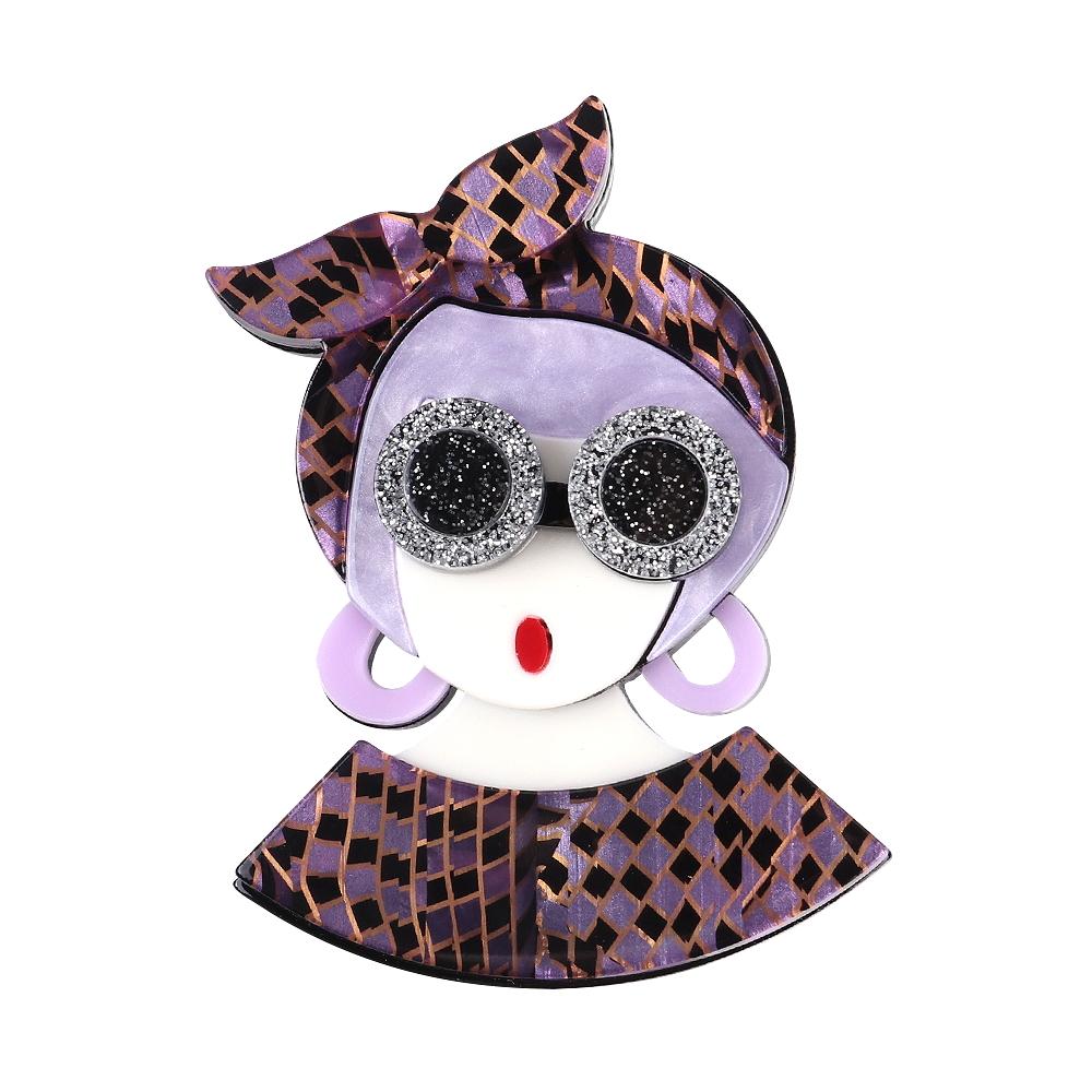 New Cute Colorful Bowknot Girls Acrylic Brooches for Women Cartoon Glasses Lady Brooch Badges Pins Casual Jewelry Accessories
