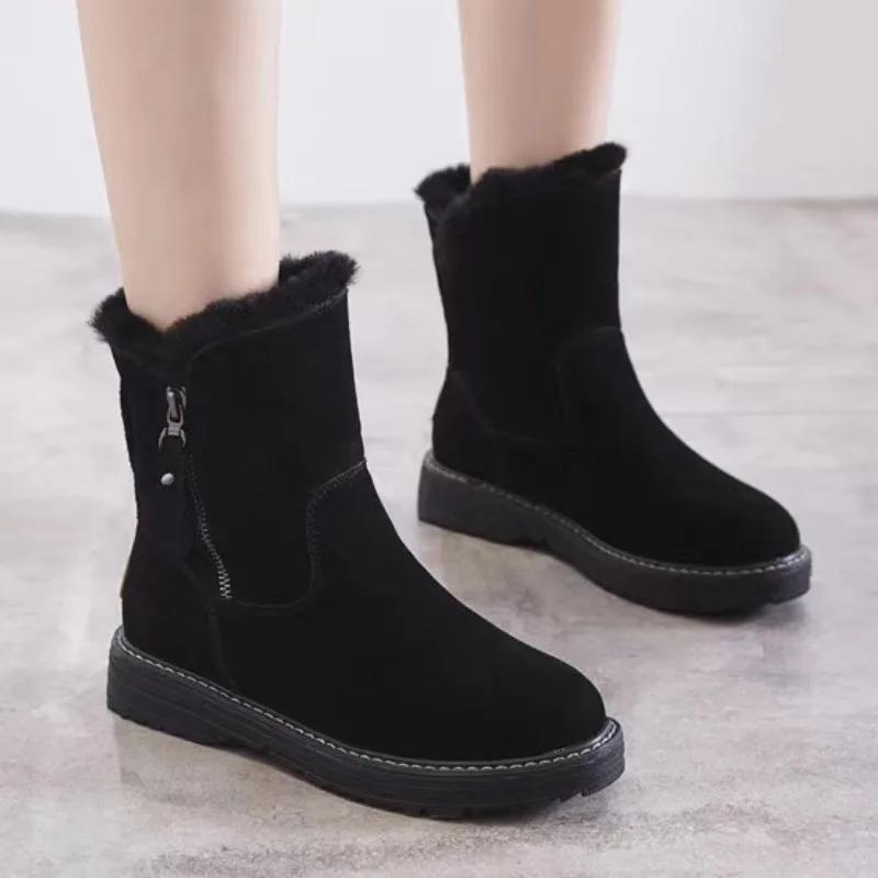 

Женская обувь 2024 года, горячая распродажа, женские ботинки с боковой молнией, зимние, замшевые, однотонные, короткие, на плоской подошве, модные ботинки Zapatos De Mujer 40 чёрный
