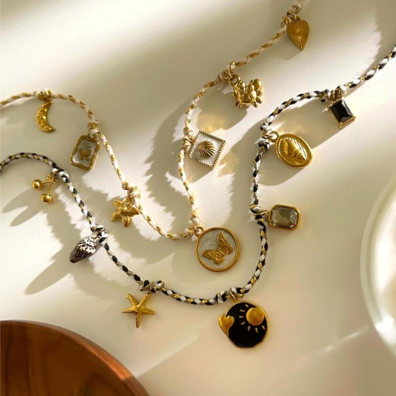 Summer Stainless Steel Necklace Sea Themed Starfish and Heart Charm Drop Oil Neckwear Enamel Jewelry Accessory