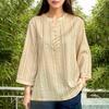 ZANZEA Women Casual Round Neck Grid Print Loose 3/4 Sleeve Blouse