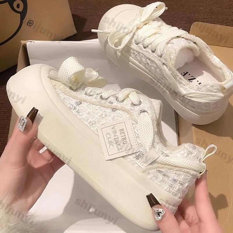 Mode Damen Plateau Canvas Schuhe Frühling Mode Bequem Atmungsaktiv Lässige Sneaker Neu Schnürschuhe Rutschfest Flach Sport Laufschuhe