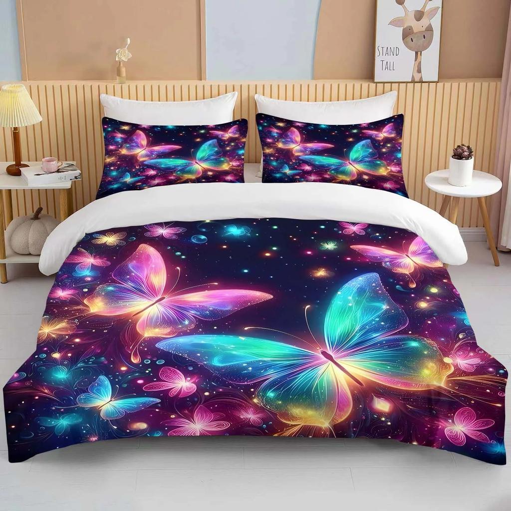 Neon Romantic Butterfly Roses Print Bedding Set Duvet Cover with Pillowcases Adult and Children gift Bedding Set Luxury lounge