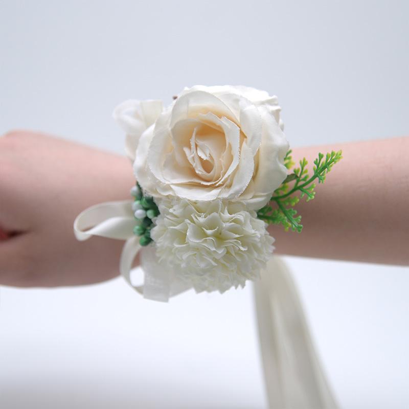1PC Suit Corsage Pins Elegant Corsage Bracelet Wedding Non-Fading Silk Rose Bridesmaid Wrist Flower Groom Boutonnier