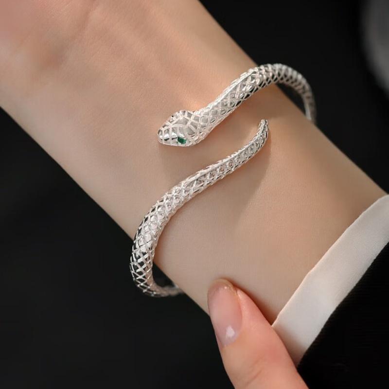 Silver Color Snake Shaped Bangle&Bracelet for Women Vintage Hip-Hop Gothic Style Open Bangle Fashion Jewelry Festive Gift