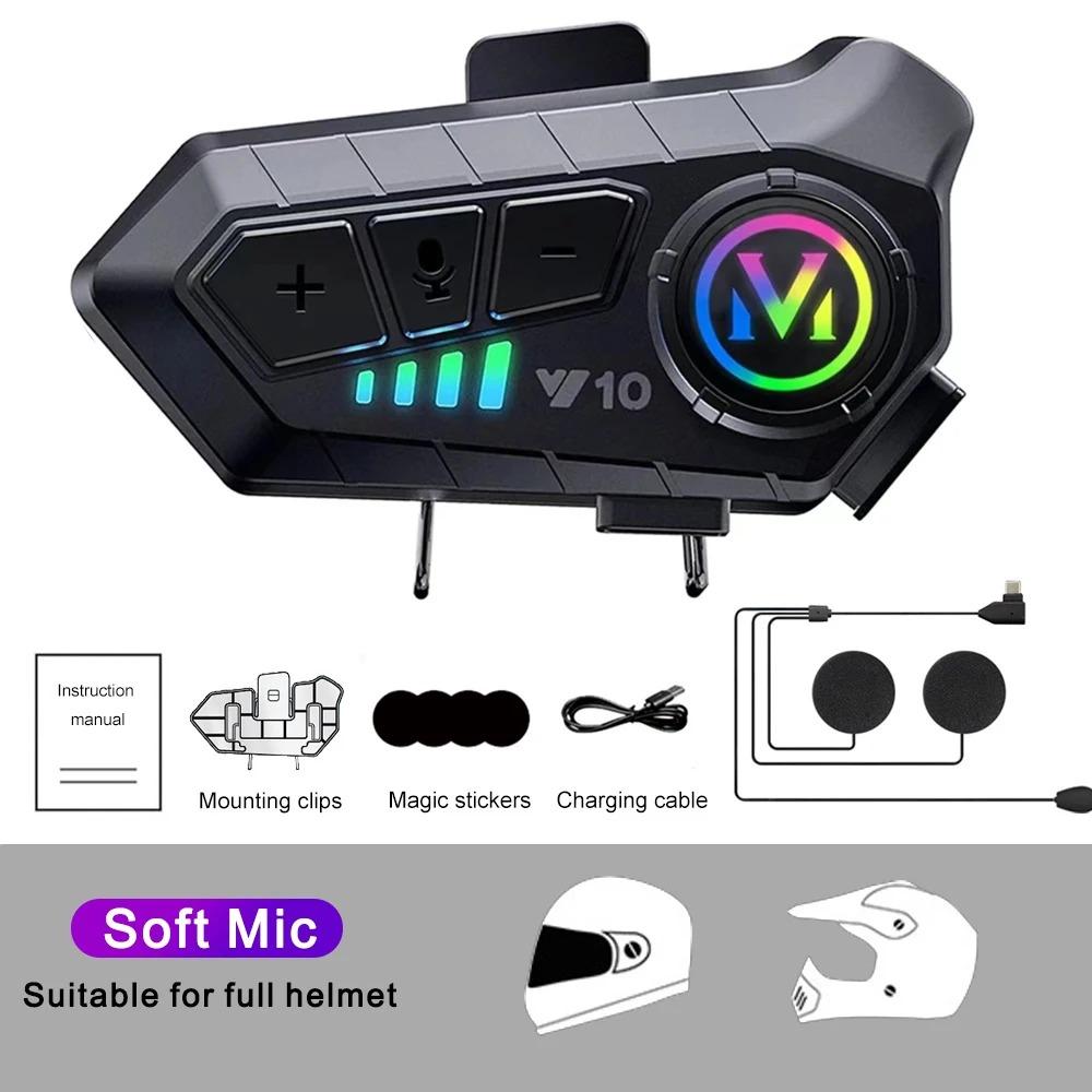 Y10  Helmet Headset Motorcycle 10m Intercom Bluetooth Headphone LED Lighting Interphone Music Player Moto Accessory