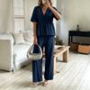 Europe, America, Cross-border Amazon Foreign Trade Fashionable and Elegant V-neck Loose Short-sleeved Top and Wide-leg Pants Two-piece Set