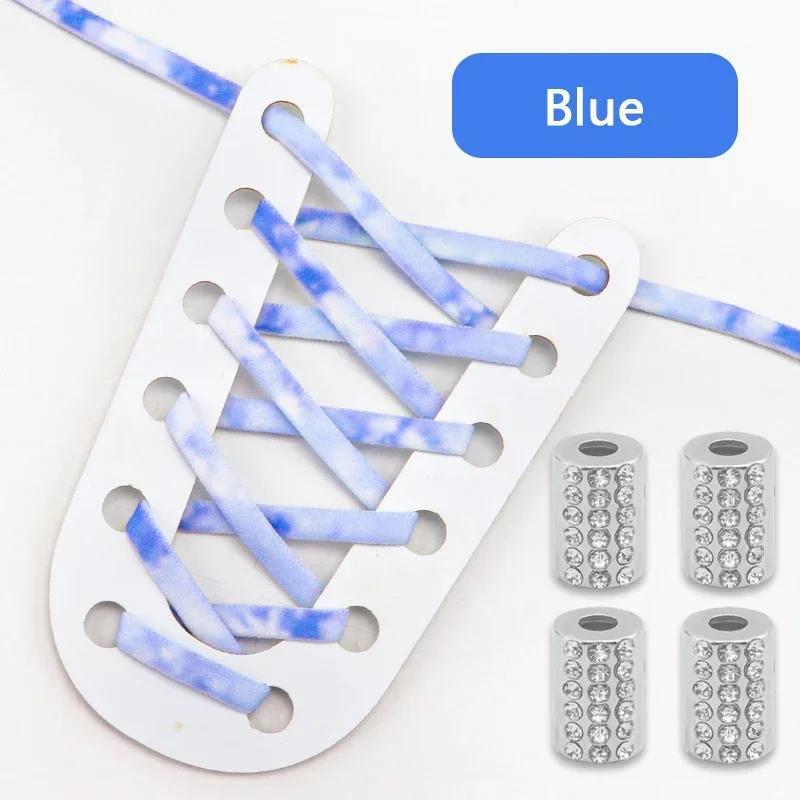 Elastic Round Printed Shoe Laces Diamond Metal Buckle No Tie Shoelaces Without Ties Shoelace for Sneakers Woman Man Shoestrings