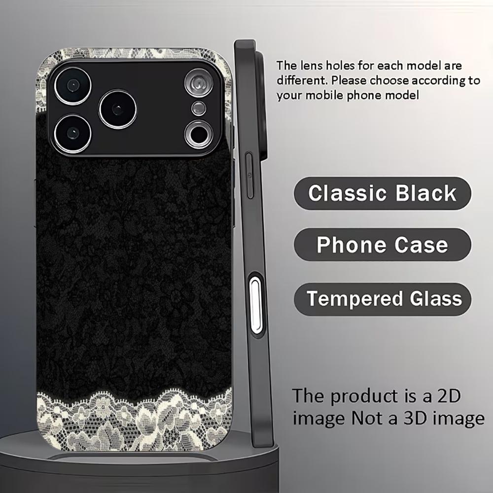 Trendy Black Floral Lace phone case mobile phones for iphone 17 pro max cover Glass for iPhone 17 16 15 14 13 12 11pm Pro Plus